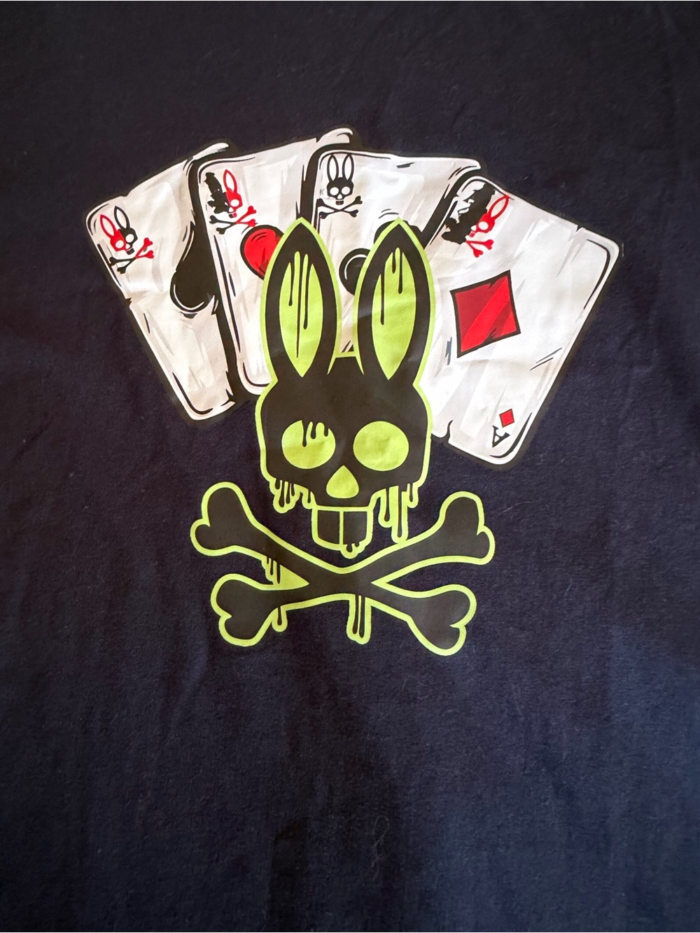 Psycho Bunny Black Long Sleeve Tee with Neon Green Bunny Skull - Picture 2 of 6